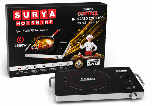 Surya Hotshine 2200W / 2500W Touch Control Infrared Cooktop | Portable Electric Stove | All Utensils Compatible